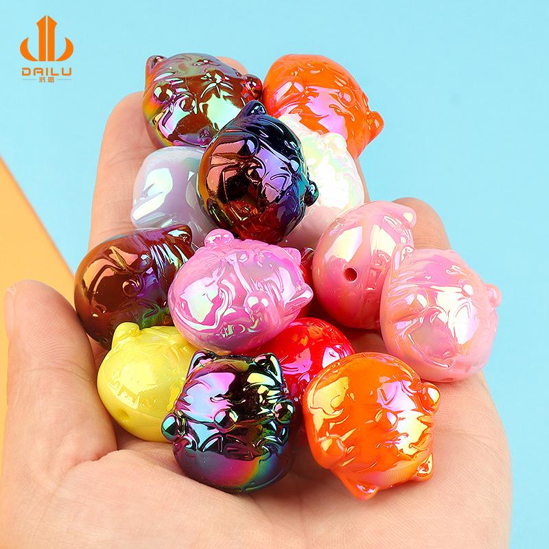 Charm LaBuBu 高货猫咪UV镀彩直孔圆珠 串珠diy手机链车挂圈散珠材料饰品配件