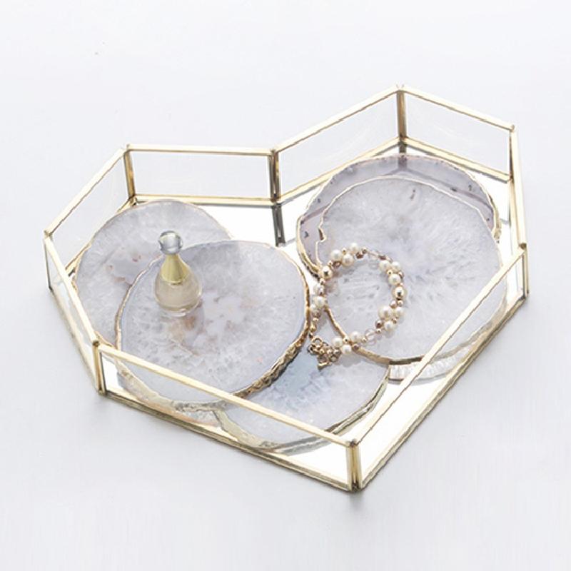 Chậu Đa Giác Khay kính hình tim, khay bánh ngọt, khay trang sức (DG-94)