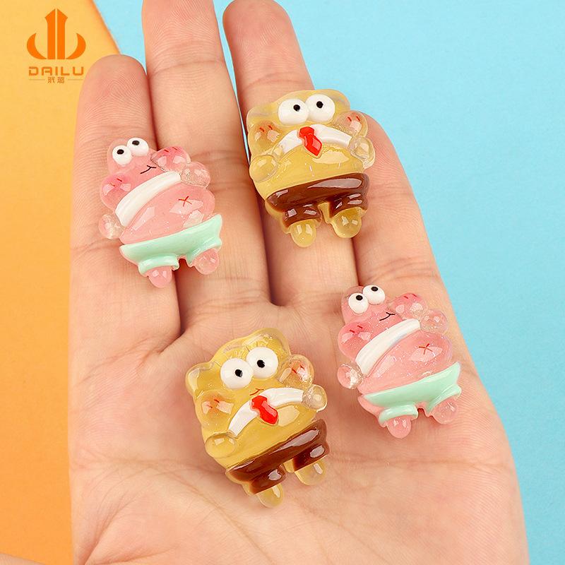 Charm LaBuBu 露肚皮海绵宝宝 亮面diy奶油胶自制手机壳钥匙链饰品树脂配件批发