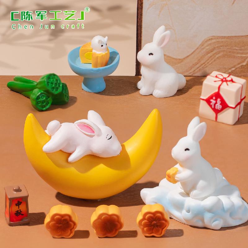 Phụ Kiện Tiểu Cảnh Tiểu cảnh thỏ và bánh Trung Thu, trang trí lễ hội mini DIY (ZC-437)