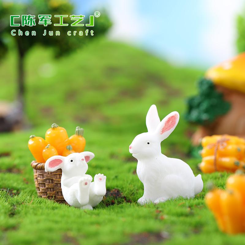 Phụ Kiện Tiểu Cảnh Gia đình thỏ resin DIY trang trí tiểu cảnh 12 con giáp (ZC-633)