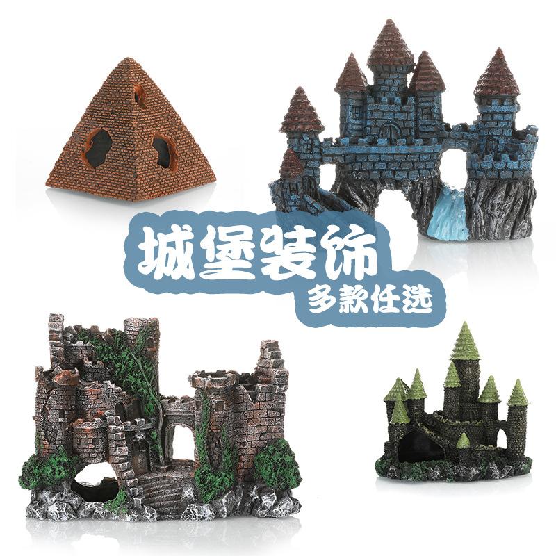 Phụ Kiện Thuỷ Sinh 水族箱装饰鱼缸造景摆件鱼儿躲避树脂工艺品建筑城堡小古堡金字塔