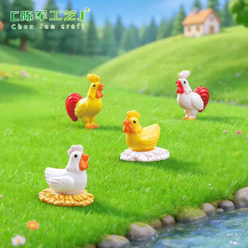 Phụ Kiện Tiểu Cảnh Tiểu cảnh gia đình gà mini PVC trang trí chậu cây DIY (ZC-953)