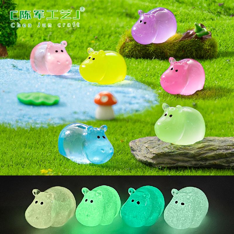 Phụ Kiện Tiểu Cảnh Tiểu cảnh hà mã phát sáng DIY, phụ kiện tiểu cảnh mini resin garden treo bàn cute micro (ZC-1409)