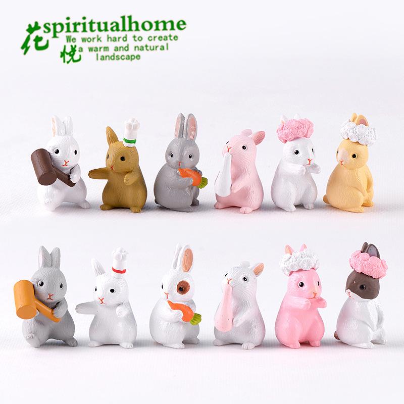Phụ Kiện Tiểu Cảnh Tiểu cảnh thỏ màu hồng và trắng, phụ kiện trang trí cây cảnh mini (ZC-609)