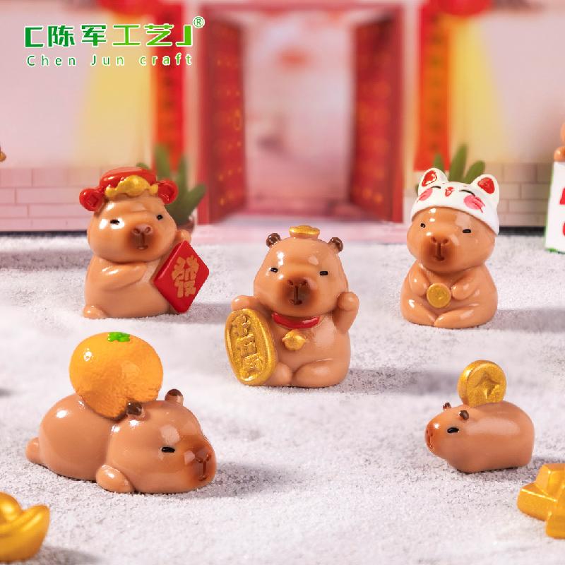 Phụ Kiện Tiểu Cảnh Tiểu cảnh capybara Tết, búp bê DIY, phụ kiện bàn tiểu cảnh mini may mắn (ZC-548)