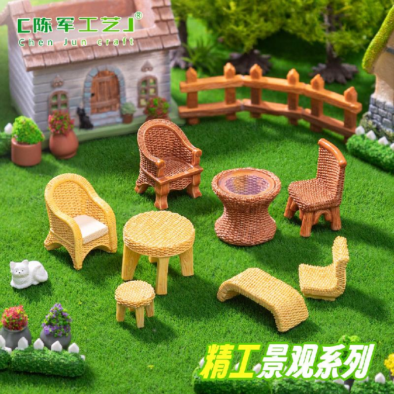 Phụ Kiện Tiểu Cảnh Tiểu cảnh ghế, bàn tre giả, nội thất búp bê DIY, phụ kiện bàn resin tiểu cảnh nhỏ (ZC-202)