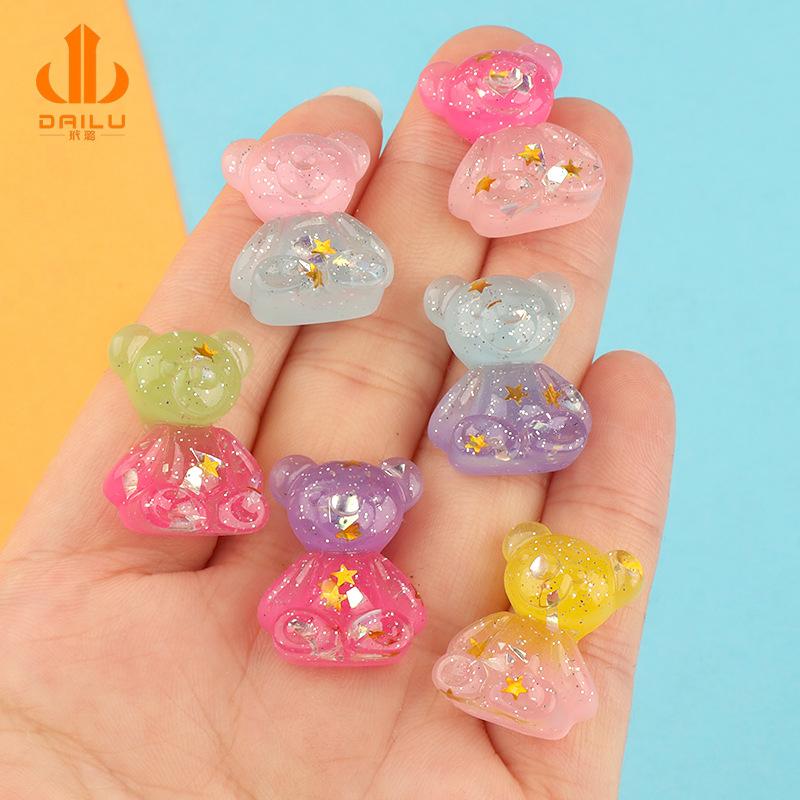 Charm LaBuBu 夜光渐变闪粉亮片小熊树脂 DIY饰品配件耳环耳饰吊坠手工材料