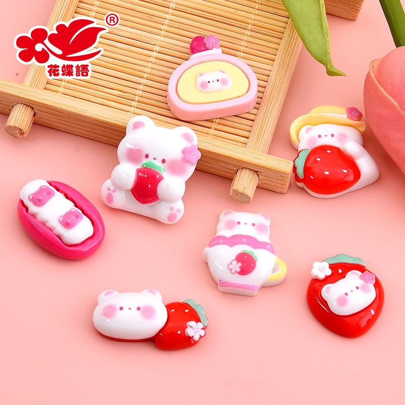 Phụ Kiện Nhỏ Xinh Gấu dâu hoa anh đào resin, phụ kiện DIY (NX-622)