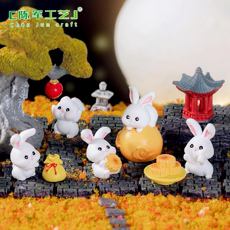 Phụ Kiện Tiểu Cảnh Tiểu cảnh thỏ và bánh Trung Thu, phụ kiện trang trí dễ thương (ZC-579)