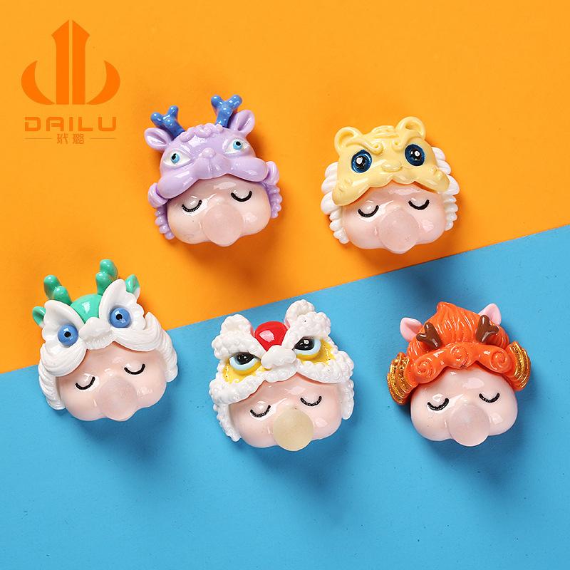 Charm LaBuBu 新款卡通可爱祥瑞麒麟树脂饰品贴片diy头饰发夹装饰配件